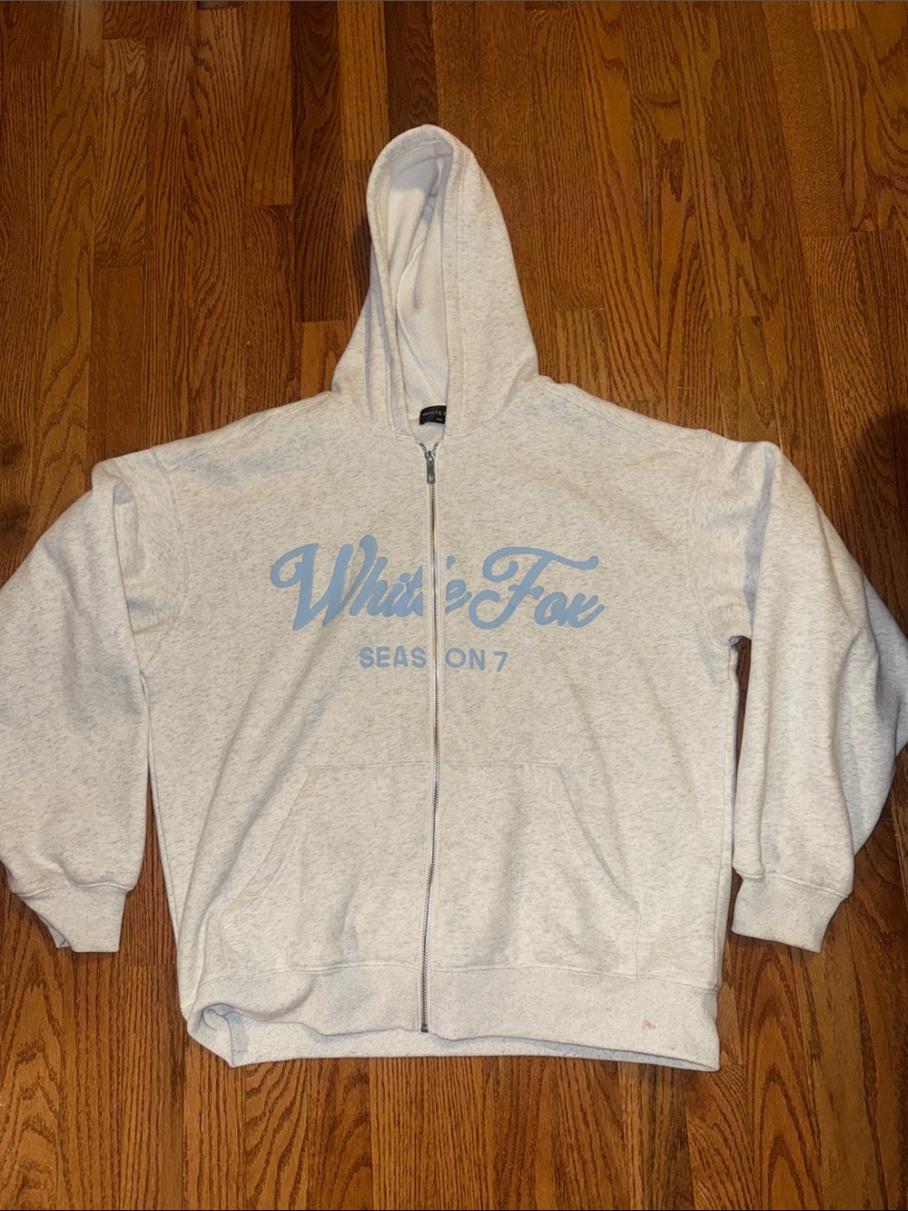 Gray White Fox season 7 baby blue zip up hoodie